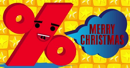 Poster - Red Percentage Sign saying Merry Christmas word in speech bubble
