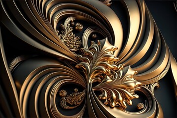 Elegant gold design. three dimensional artwork, animation, or animation. Generative AI