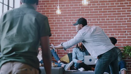 Poster - Meeting, digital marketing and team planning with tech, coworking and communication on idea. Collaboration, diversity and black people talking about digital plan for marketing business at a startup