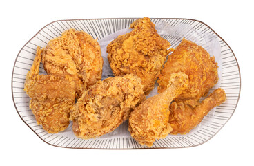 Wall Mural - Korean food, Fried chicken isolated on white dish With clipping path, Fried chicken on white.