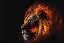  A Lion With A Fireball In Its Mouth On A Black Background With A Black Background And A Black Background.