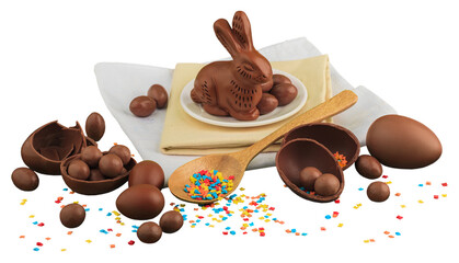 Canvas Print - Delicious chocolate easter eggs and bunny