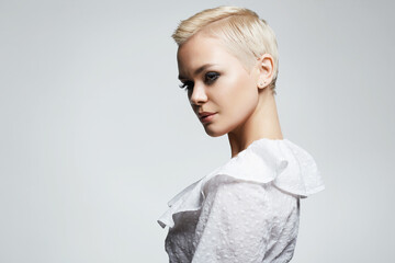 Wall Mural - portrait of short hair beautiful young woman