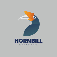 Rhinoceros Hornbill Bird Flat Style Vector Icon Logo Illustration