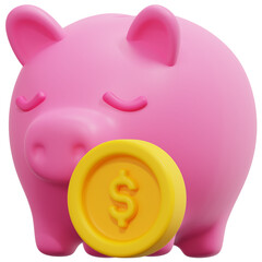 Sticker - piggy bank 3d render icon illustration