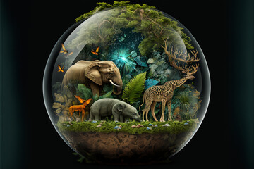 World environment and earth day concept with glass globe and eco friendly enviroment