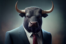 Portrait Of Bull In A Business Suit, Generative Ai