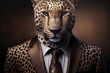Portrait Of Leopard In A Business Suit, Generative Ai