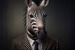 Portrait of Zebra in a business suit, generative ai