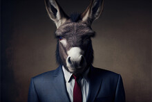 Portrait Of Donkey  In A Business Suit, Generative Ai