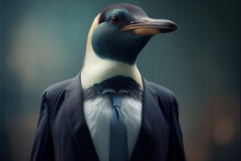 Portrait Of Pinguin In A Business Suit, Generative Ai