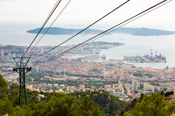 Wall Mural - Panoramic view of Toulon city and coastline from Faron mountain at summer, South France