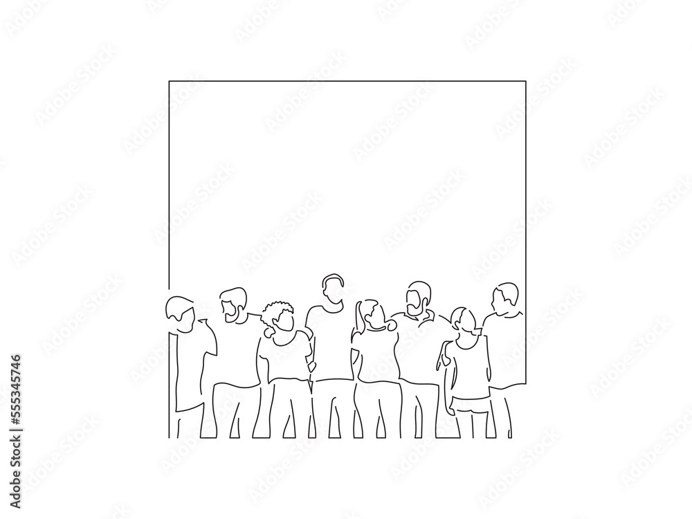 Group of people joined in line art drawing style. Composition of casual ...