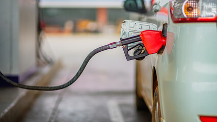 Car and scooter fueling at the gas station,oil power for energy old car