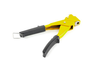 Wall Mural - Hand rivet pliers is tool for attaching riveter. Yellow rivet pliers with black handle isolated over white background