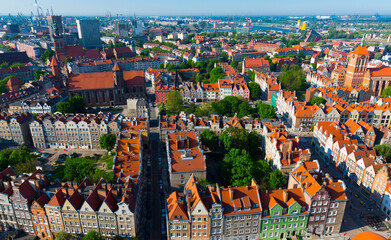 Wall Mural - View from drone on summer cityscape of Gdansk in the Poland.