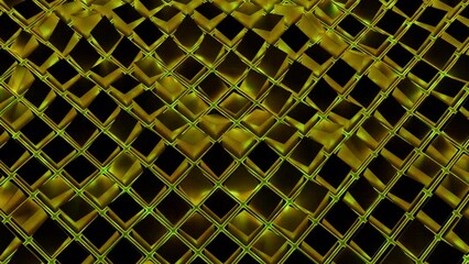 Poster - Square mesh with waves and glitter. Action. Grid of squares moves in waves on black background. Virtual grid with waves of squares