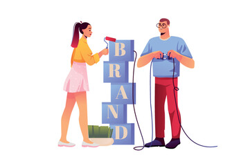 Aufkleber - Branding team concept with people scene in flat design. Vector illustration