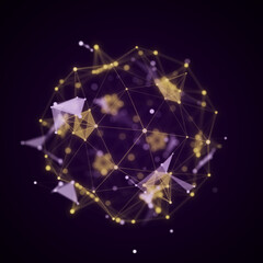 Poster - Sphere made up of points and lines. Network connection structure. Big data visualization. 3d rendering.