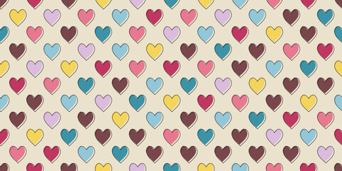 Poster - Colorful background with valentine hearts. Seamless pattern for print and decor. Suitable for textiles and packaging, seamless prints. Colorflul hearts wallpaper.