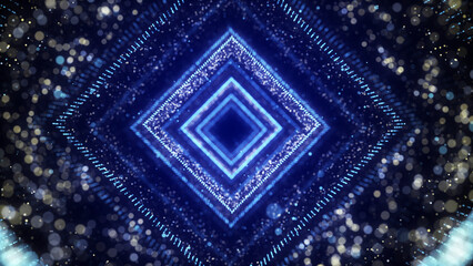 Poster - futuristic dynamic wireframe tunnel on blue background. magic particle flow inside the portal. infin