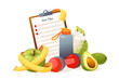 Nutritionist concept. Diet plan with healthy food and physical activity. Vector illustration