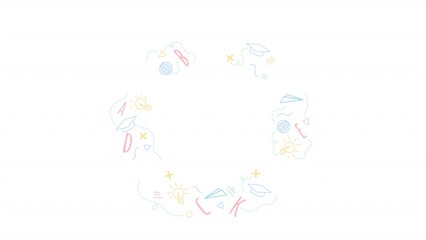 Poster - Animated learning elements. Flat cartoon style HD video footage. School education. Upgrade skill. Studying color illustration on white background with alpha channel transparency for animation