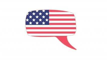 Fototapete - Animated American speech bubble. Flat cartoon style HD video footage. Textbox element. Speaking shape color illustration on white background with alpha channel transparency for animation