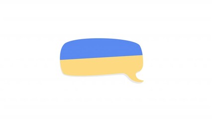Fototapete - Animated ukrainian flag textbox. Flat cartoon style HD video footage. Speech bubble element. Speaking cloud color illustration on white background with alpha channel transparency for animation