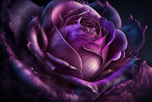 Beautiful Violet Rose In Realistic Painting Art Style, Close Up View