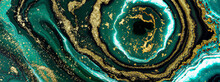 Illustrazione Di    Carta Da Parati Di Lusso Con Marmo Verde E Oro Sciolto In Sinuose Curve Eleganti,       Con Schizzi D'oro   Creato Con Intelligenza Artificiale, AI