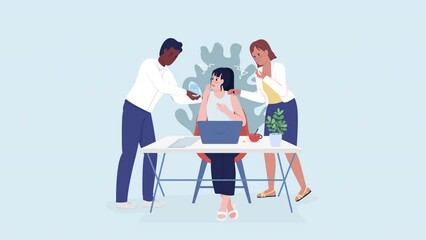 Poster - Animated office characters. Panic attack at work. Deal with anxiety. Full body flat people on grey background with alpha channel transparency. Colorful cartoon style HD video footage for animation