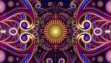 Kaleidoscope Background. Hypnotic Motion. Pink Symmetrical Fractal Design Looped Animation On Black. Dynamic Ethnic Abstract Texture. Flower Ornament.