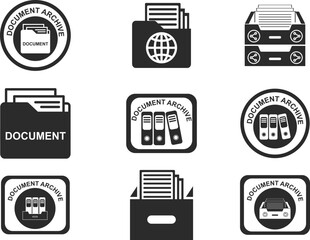 Sticker - Document archive icon set, document management icon set black vector