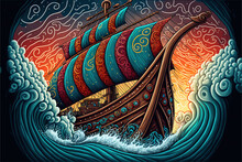 Viking Ship On Stormy Sea