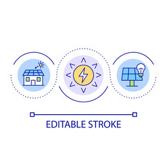 Poster - Home solar electric system loop concept icon. Residential solar panel abstract idea thin line illustration. Photovoltaic technology. Isolated outline drawing. Editable stroke. Arial font used