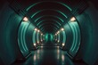 © MiaStendal - Abstract light tunnel, corridor with neon light. Hi-tech sci-fi passageway. Metallic light reflection. AI