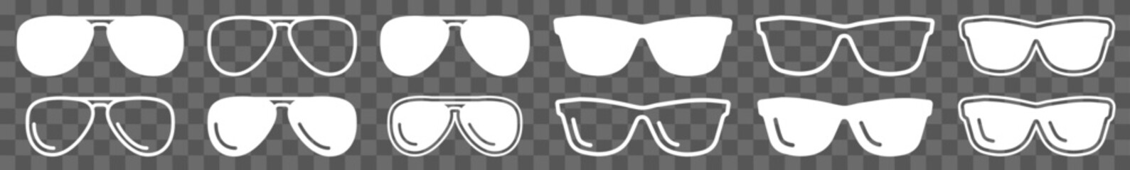 Wall Mural - Sunglasses Icon White Set | Sunglasses Vector Illustration Logo | Dark Glasses Icons Isolated Collection