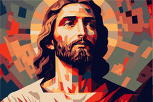 Jesus Christ Is Looking Up Into The Sky. Cubist Image.