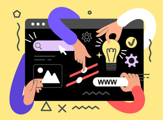 Web page Concept. Use for web page, banner, infographics. Flat illustration editable line. Ui UX design hands