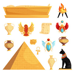 Egyptian hieroglyph and symbol. Ancient culture sing and symbol. Egypt culture set vector isolated icons of gods and sacred animals