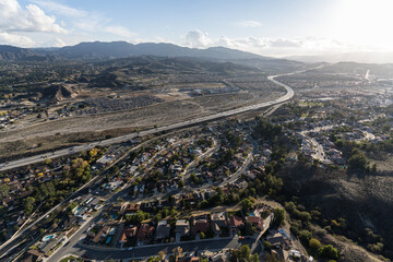 Wall Mural - Aerial view of the Santa Clarita Valley and the 14 freeway in Los Angeles County, California.