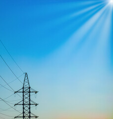 Wall Mural - High voltage electricity power line towers against the sky.  Transmission towers