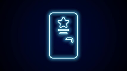 Sticker - Glowing neon line Backstage icon isolated on black background. Door with a star sign. Dressing up for celebrities. 4K Video motion graphic animation