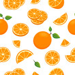 Vector seamless fruit pattern with orange. A design element for textiles. Juicy background for kids or fashionable design.