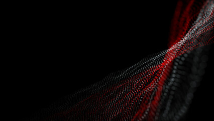 Poster - Textured wave of particles. Visualization of technological connections. Molecular connection of particles in space. A wave of atoms. 3d rendering.