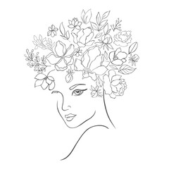 Wall Mural - Woman Head with Florals. Fashion Style. Vector Illustration.