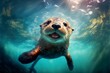 Happy otter underwater, Generative AI