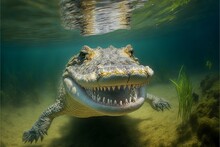 Happy Crocodile Underwater, Generative AI
