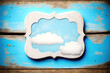 Blauer Holz Hintergrund mit Wolken und einem Rahmen für Text, Karte Illustration